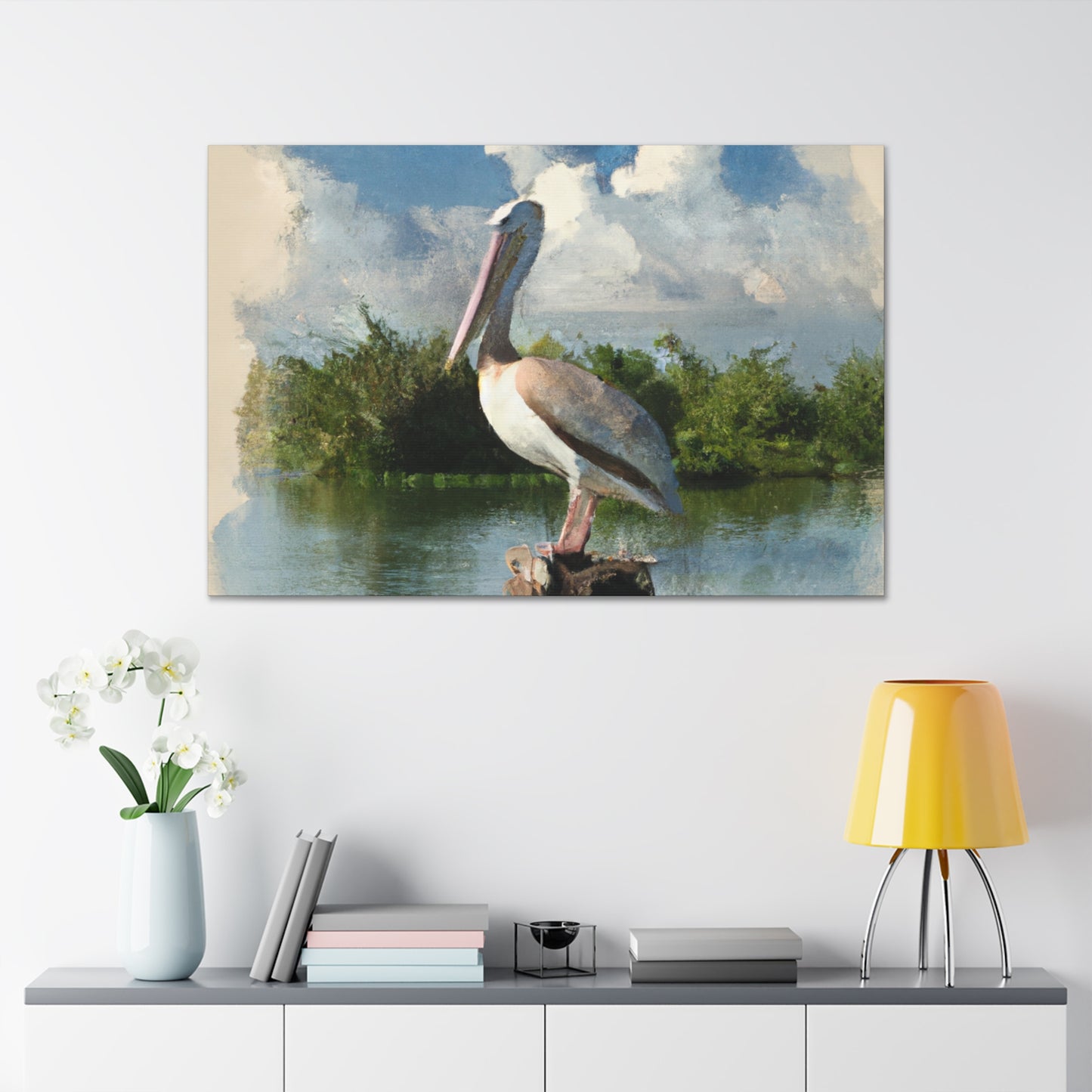 Wetland Pelican Dream. - Canvas