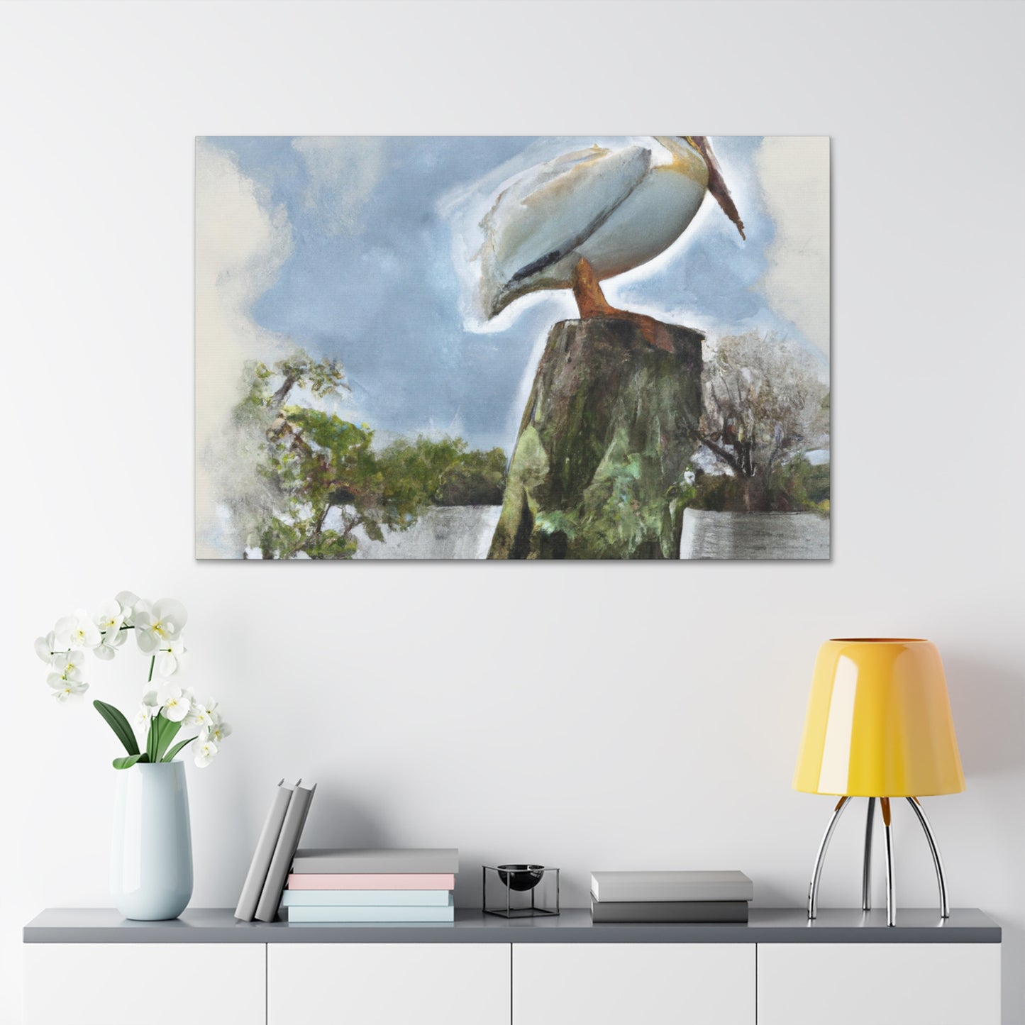 Aquatic Pelican Sunset - Canvas