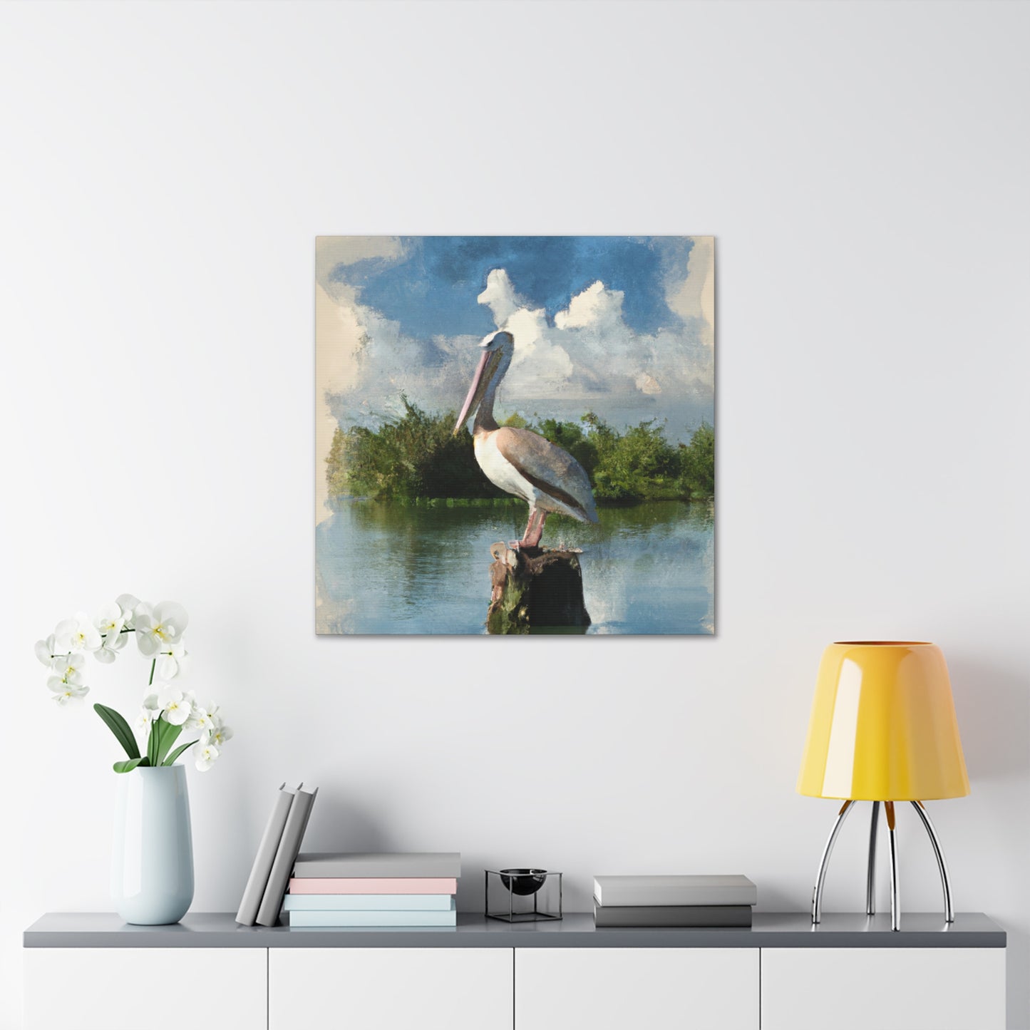 Wetland Pelican Dream. - Canvas
