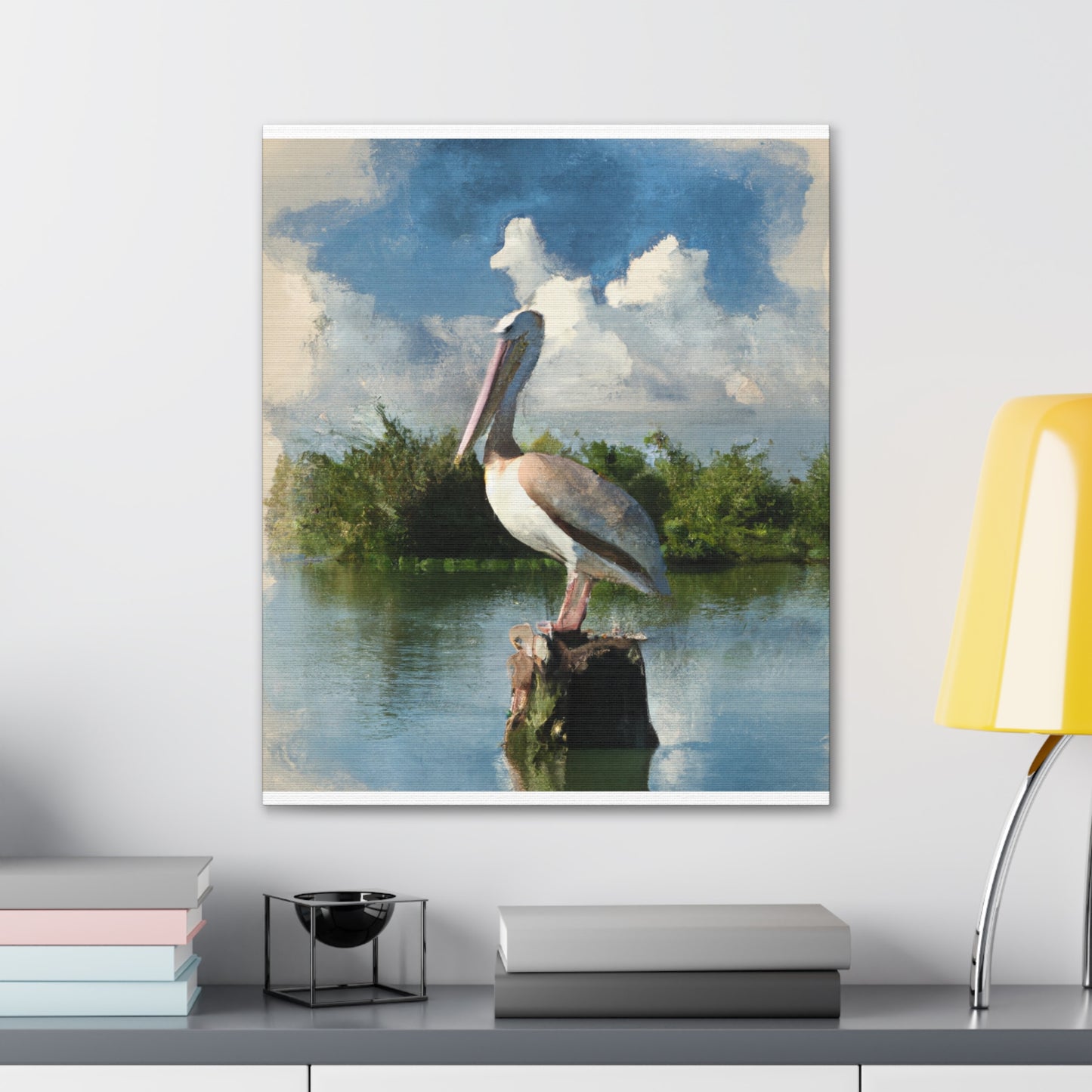 Wetland Pelican Dream. - Canvas